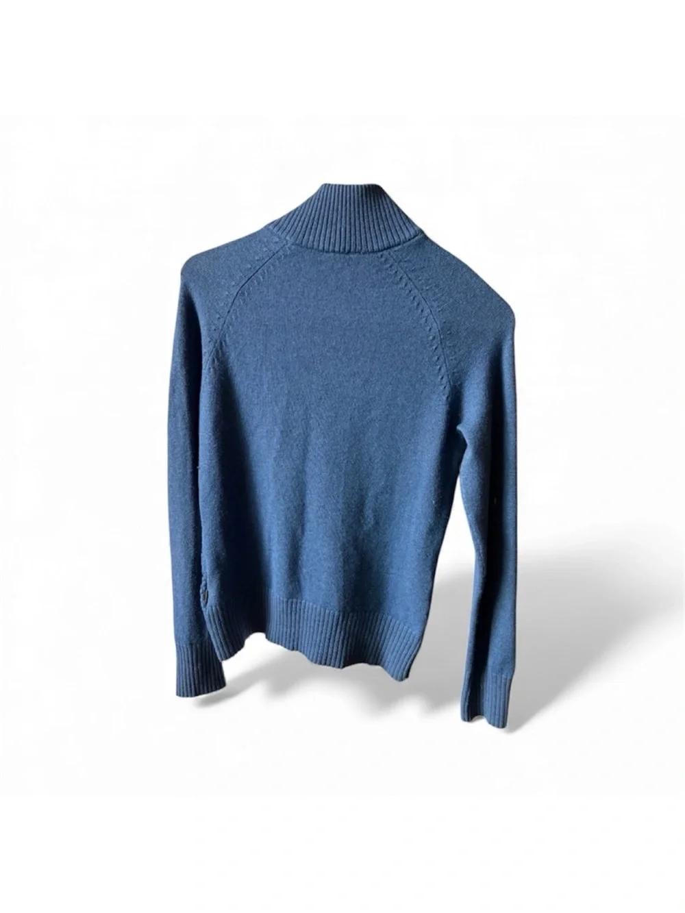 The North Face Blue Wool Blend Mock Neck Button Sweater Medium